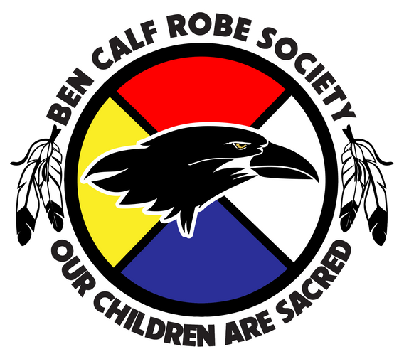 Ben Calf Robe Society logo, a raven and medicine wheel